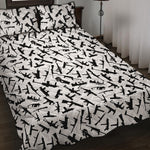 Black And White Guns Pattern Print Quilt Bed Set