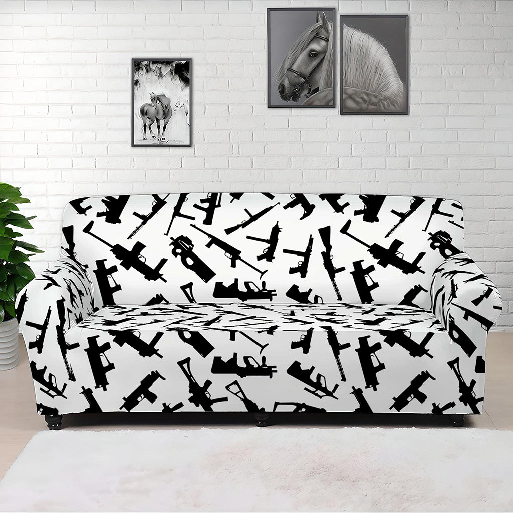 Black And White Guns Pattern Print Sofa Cover