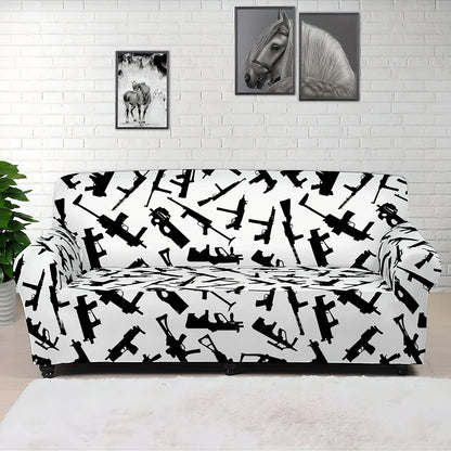 Black And White Guns Pattern Print Sofa Cover