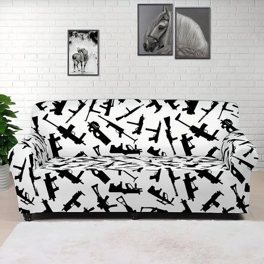 Black And White Guns Pattern Print Sofa Cover