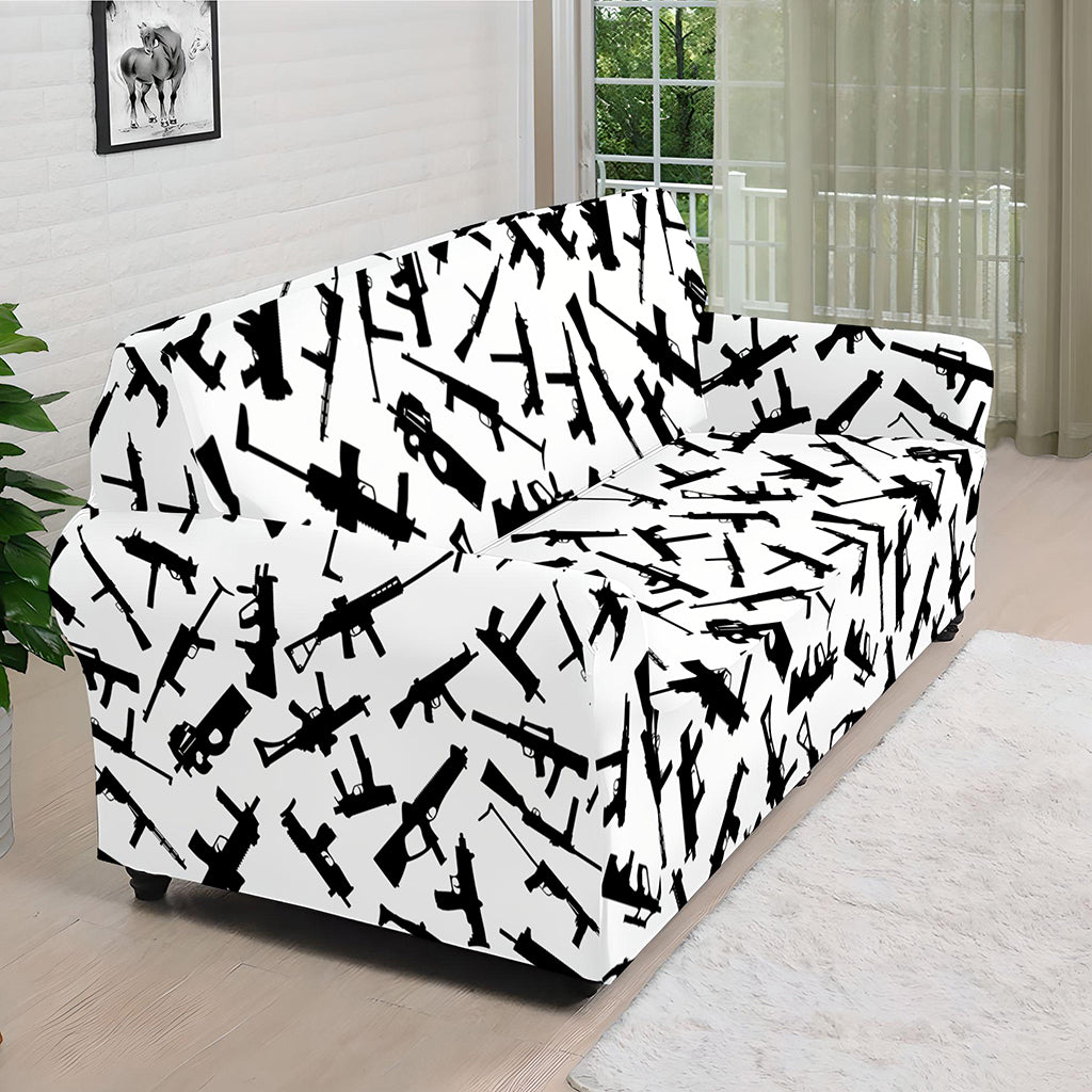 Black And White Guns Pattern Print Sofa Cover