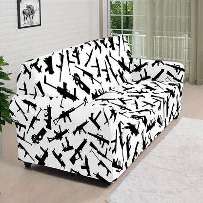 Black And White Guns Pattern Print Sofa Cover