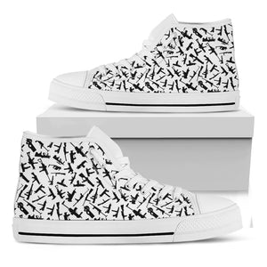 Black And White Guns Pattern Print White High Top Shoes