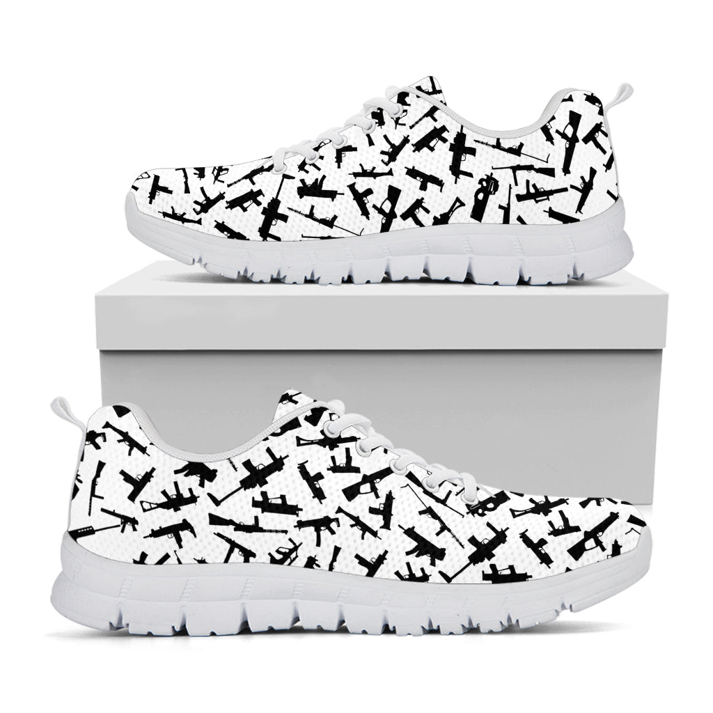 Black And White Guns Pattern Print White Sneakers