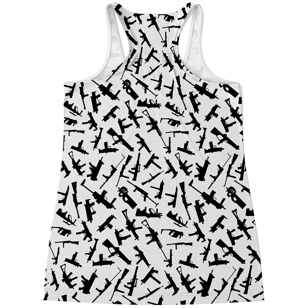 Black And White Guns Pattern Print Women's Racerback Tank Top