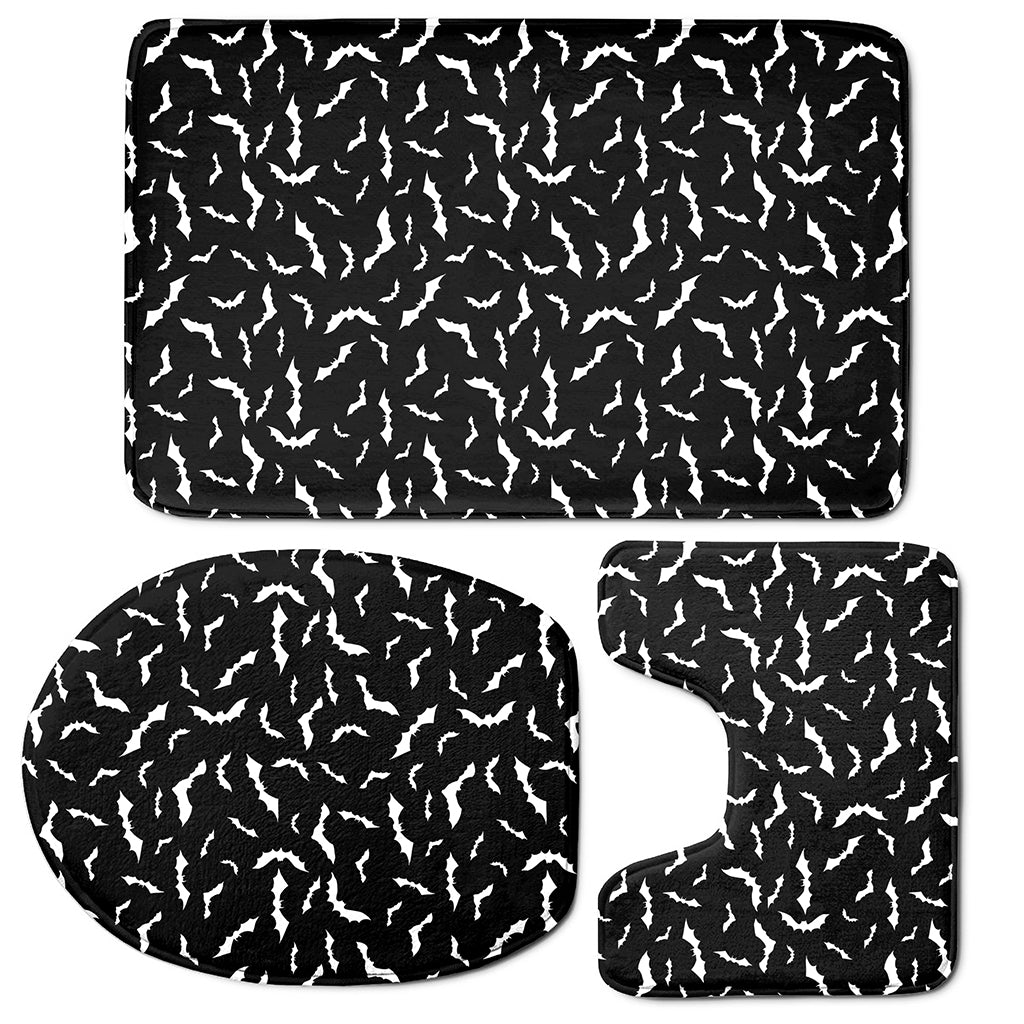 Black And White Halloween Bat Print 3 Piece Bath Mat Set
