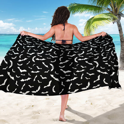 Black And White Halloween Bat Print Beach Sarong Wrap