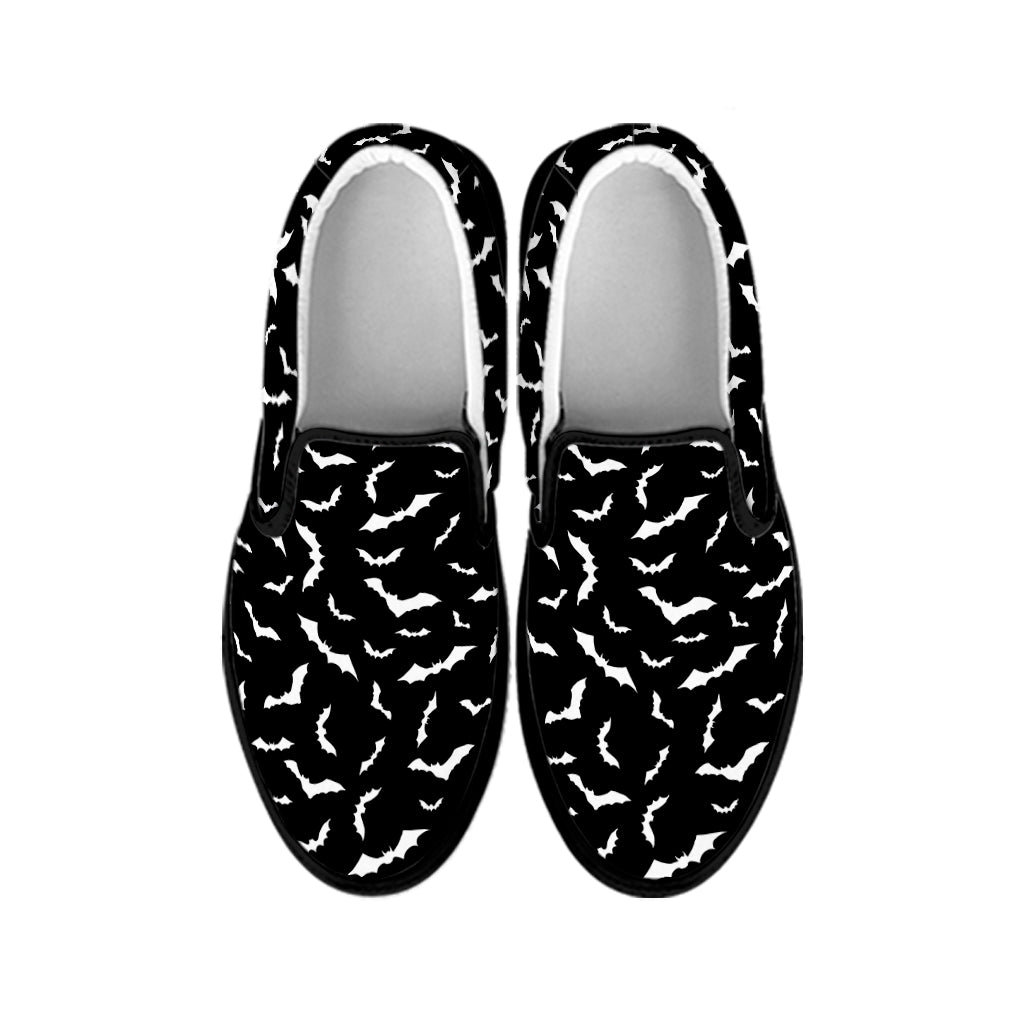 Black And White Halloween Bat Print Black Slip On Shoes