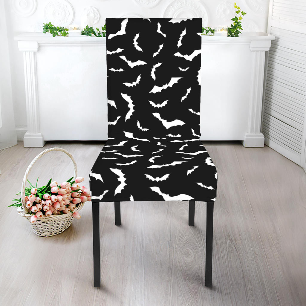 Black And White Halloween Bat Print Dining Chair Slipcover