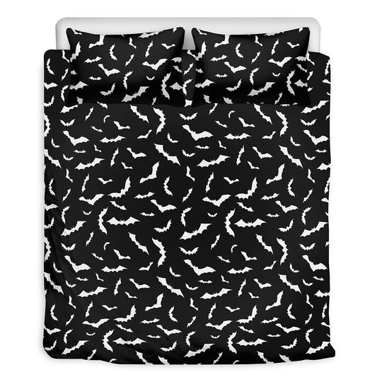 Black And White Halloween Bat Print Duvet Cover Bedding Set