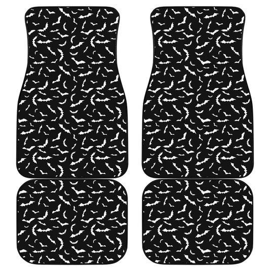Black And White Halloween Bat Print Front and Back Car Floor Mats