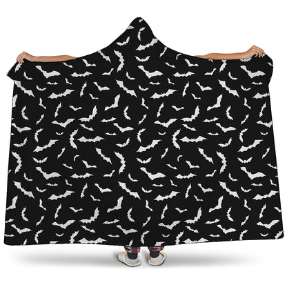 Black And White Halloween Bat Print Hooded Blanket