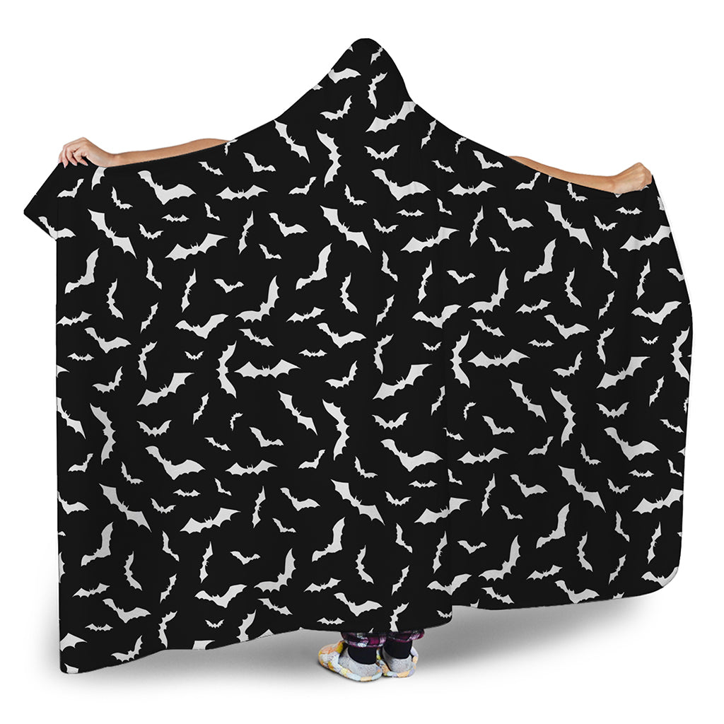 Black And White Halloween Bat Print Hooded Blanket