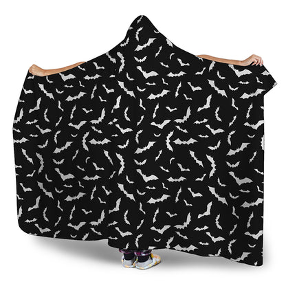 Black And White Halloween Bat Print Hooded Blanket