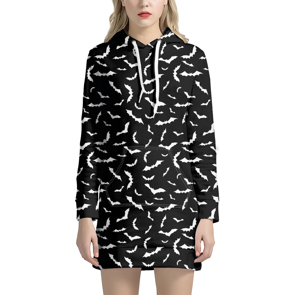 Black And White Halloween Bat Print Hoodie Dress