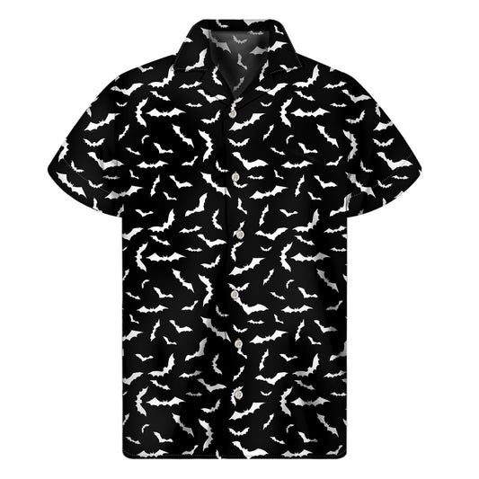 Black And White Halloween Bat Print Men's Short Sleeve Shirt
