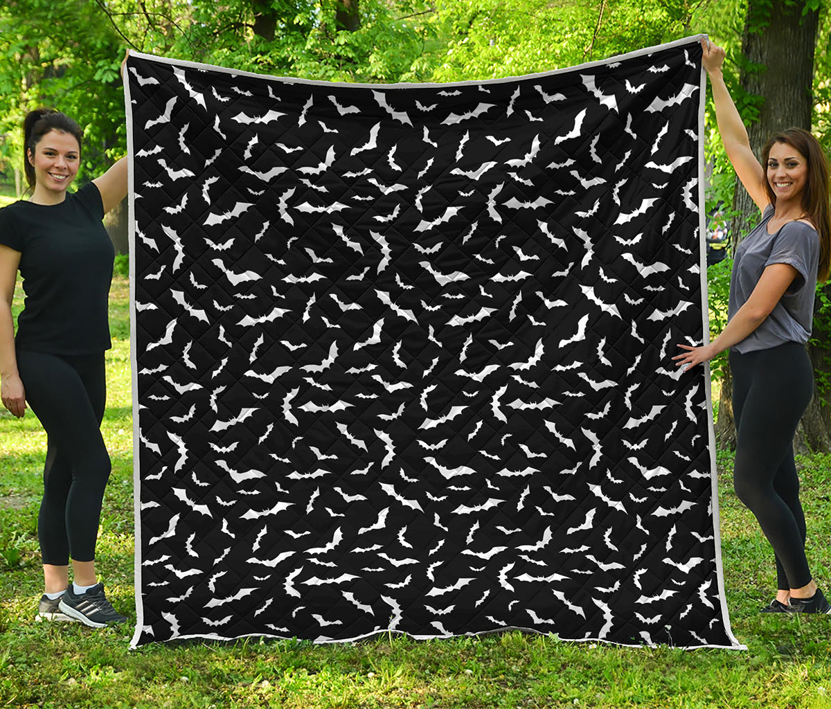 Black And White Halloween Bat Print Quilt
