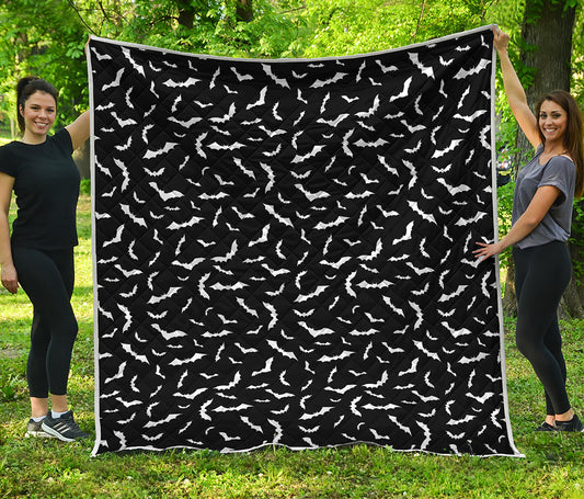 Black And White Halloween Bat Print Quilt