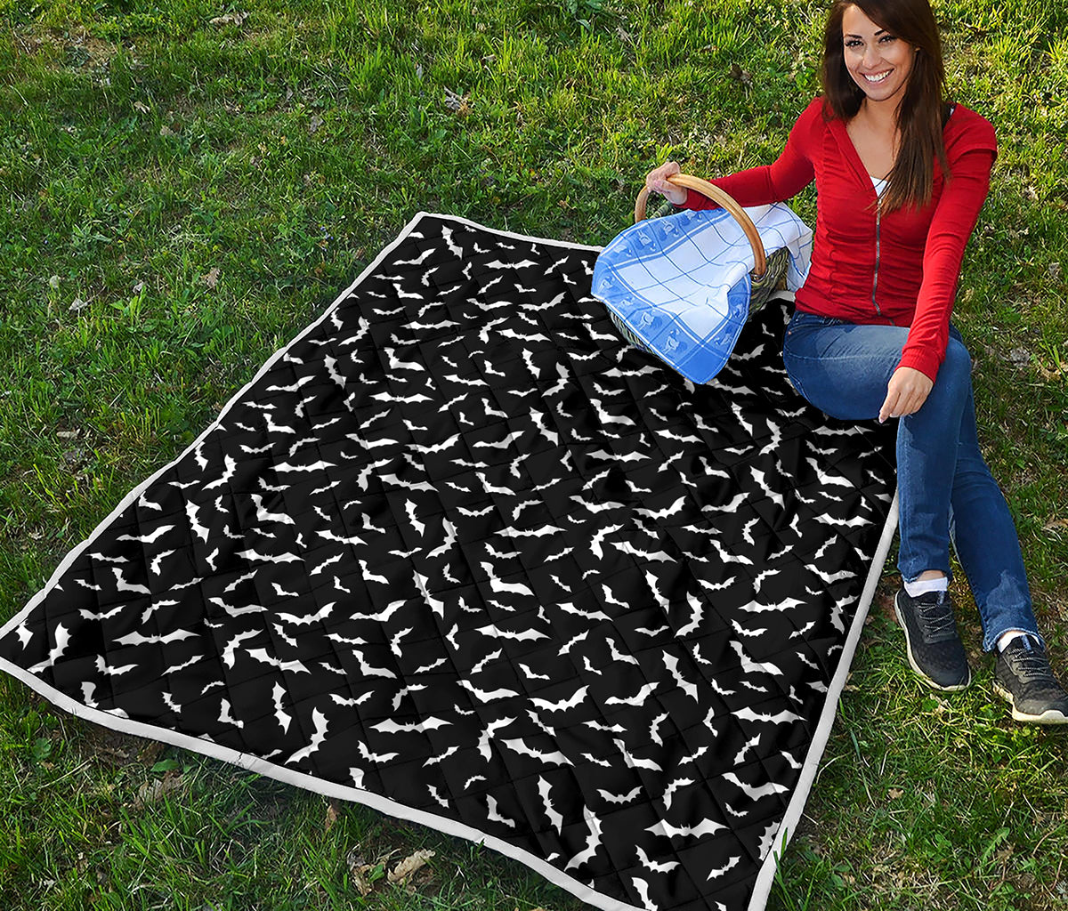 Black And White Halloween Bat Print Quilt