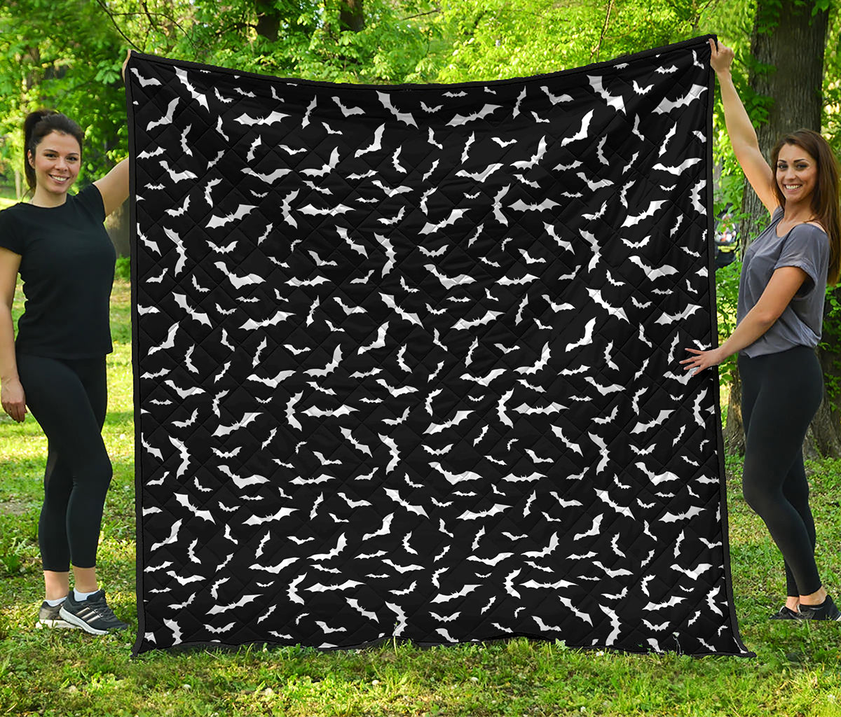 Black And White Halloween Bat Print Quilt