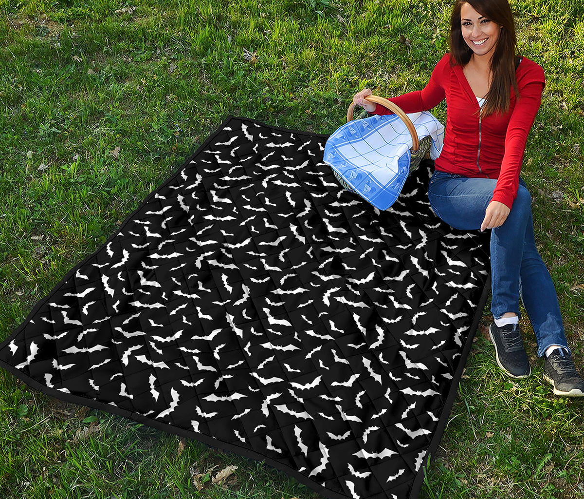 Black And White Halloween Bat Print Quilt