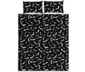 Black And White Halloween Bat Print Quilt Bed Set