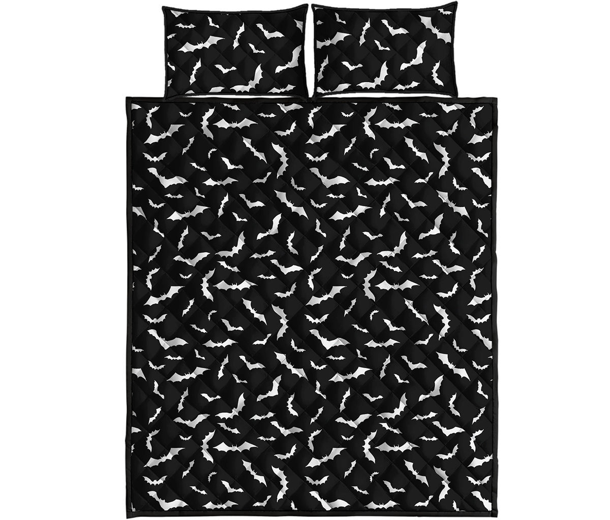 Black And White Halloween Bat Print Quilt Bed Set