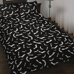 Black And White Halloween Bat Print Quilt Bed Set