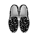 Black And White Halloween Bat Print White Slip On Shoes