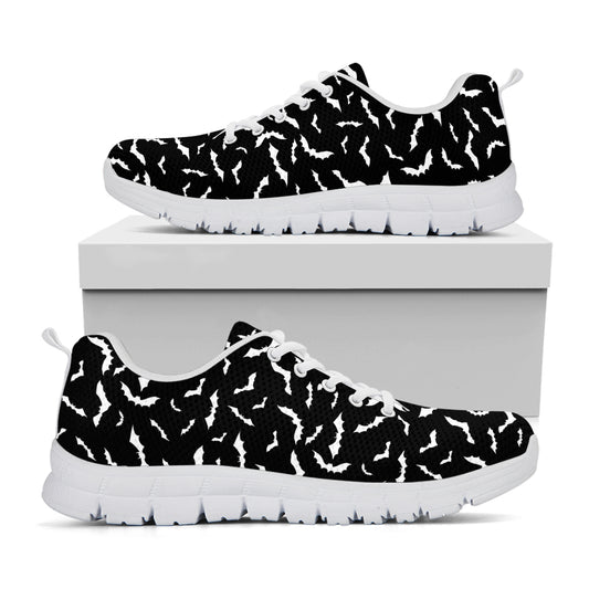 Black And White Halloween Bat Print White Sneakers