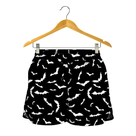 Black And White Halloween Bat Print Women's Shorts