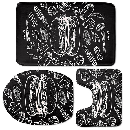 Black And White Hamburger Print 3 Piece Bath Mat Set