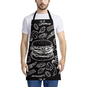 Black And White Hamburger Print Apron