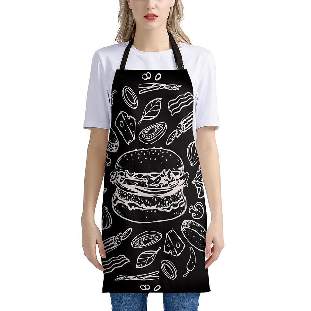 Black And White Hamburger Print Apron