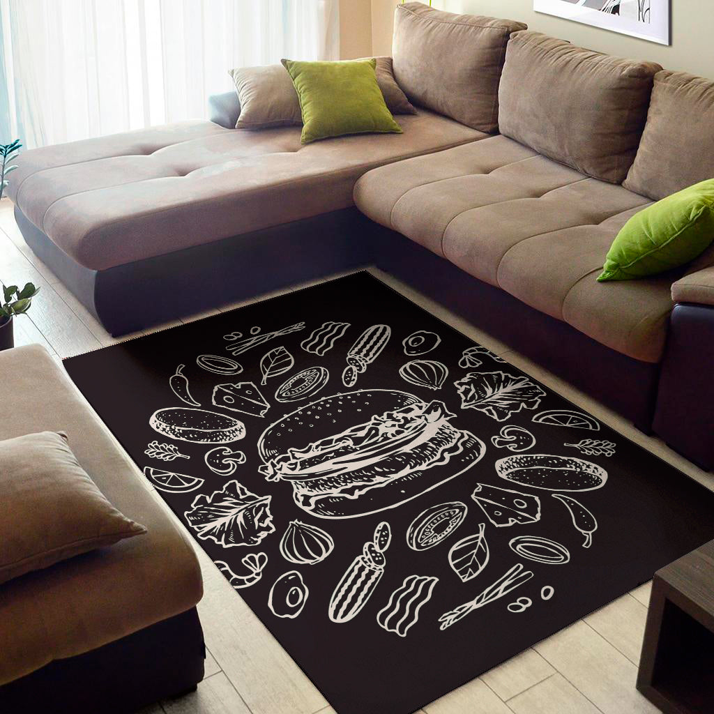 Black And White Hamburger Print Area Rug