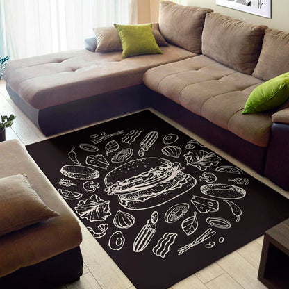 Black And White Hamburger Print Area Rug