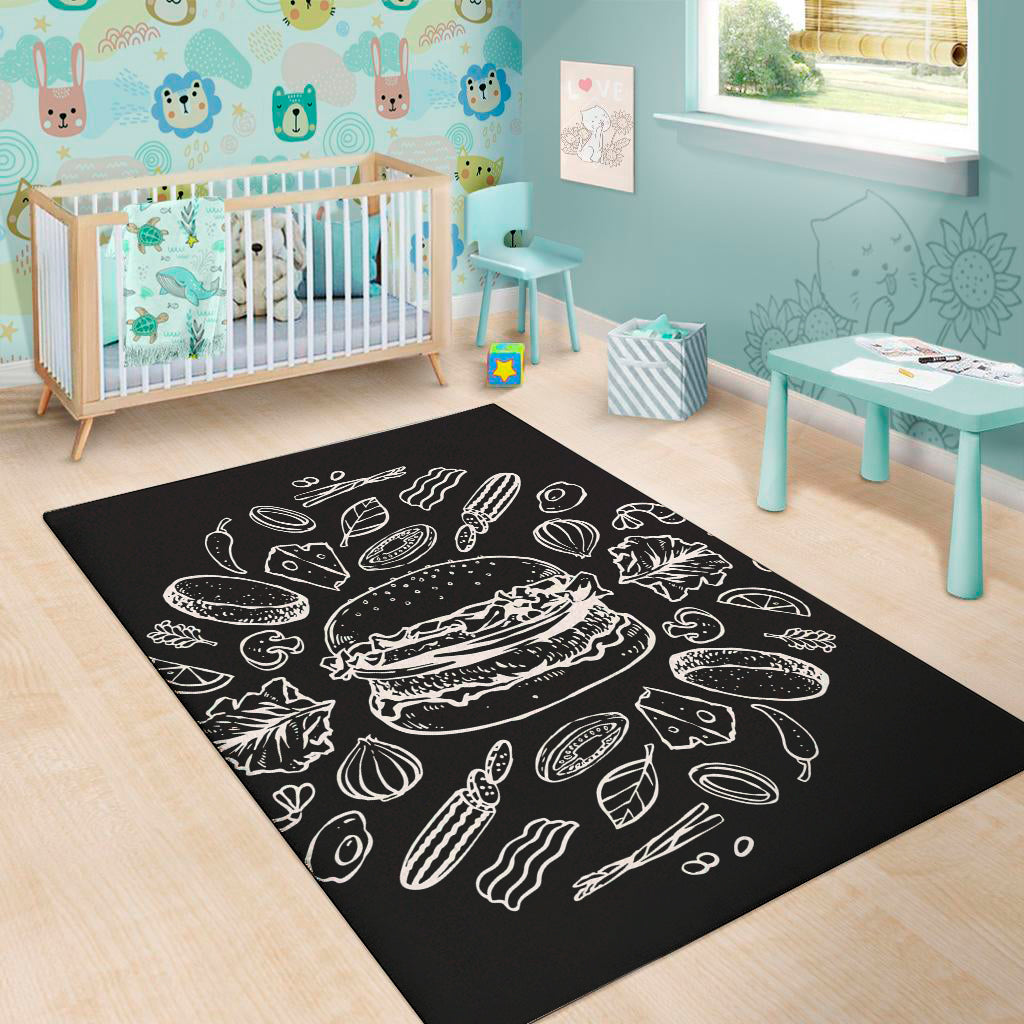 Black And White Hamburger Print Area Rug