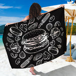 Black And White Hamburger Print Beach Sarong Wrap