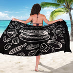 Black And White Hamburger Print Beach Sarong Wrap