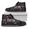 Black And White Hamburger Print Black High Top Sneakers