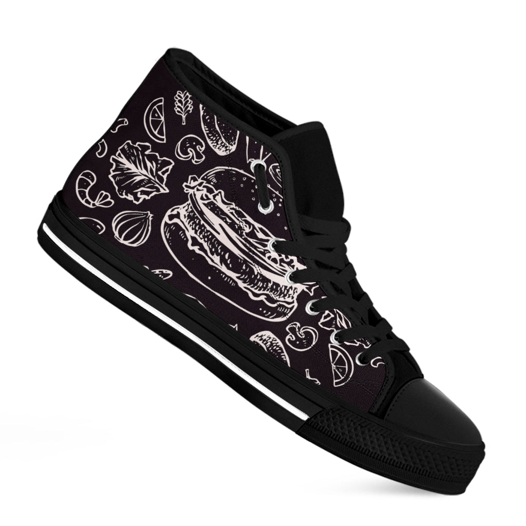 Black And White Hamburger Print Black High Top Shoes