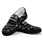 Black And White Hamburger Print Black Slip On Shoes