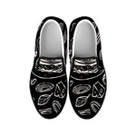 Black And White Hamburger Print Black Slip On Shoes