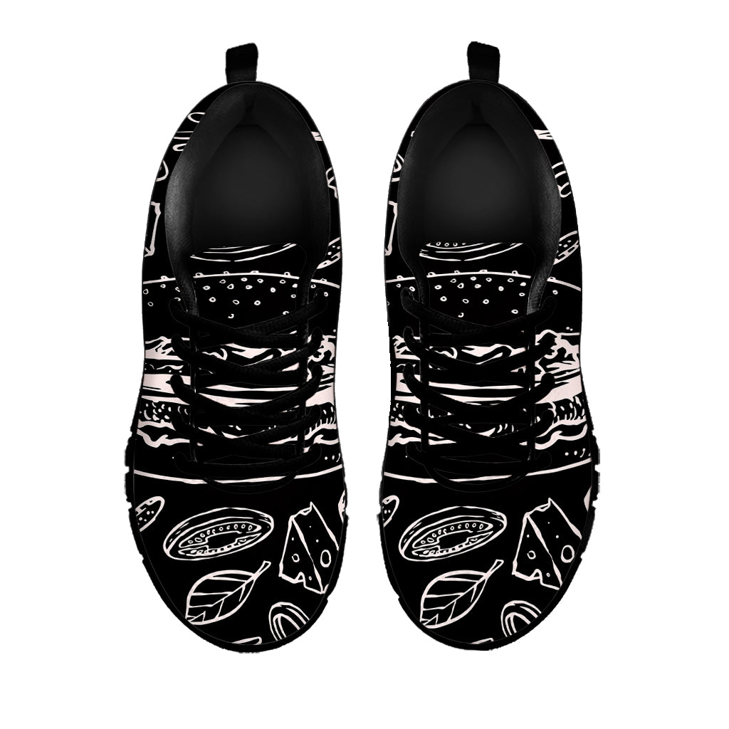 Black And White Hamburger Print Black Sneakers