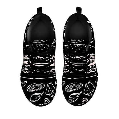 Black And White Hamburger Print Black Sneakers