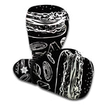 Black And White Hamburger Print Boxing Gloves