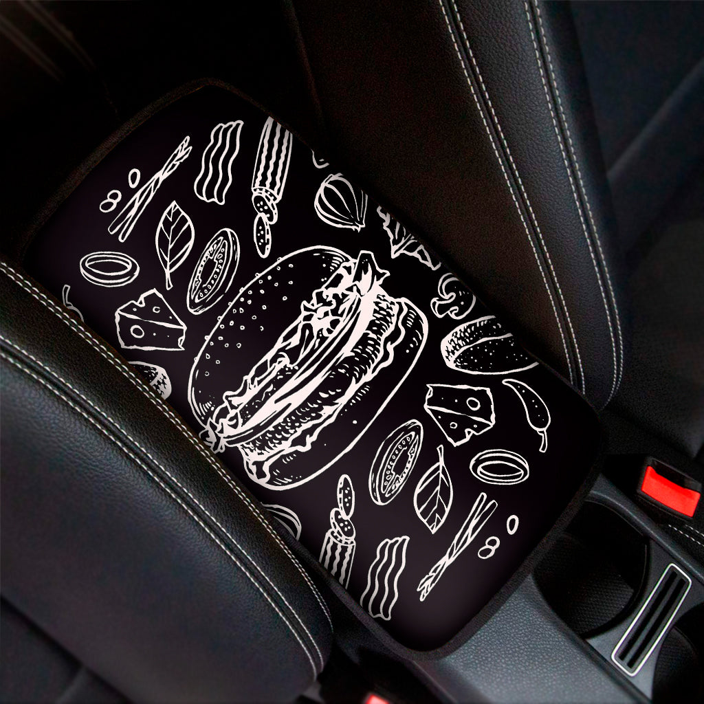 Black And White Hamburger Print Car Center Console Cover