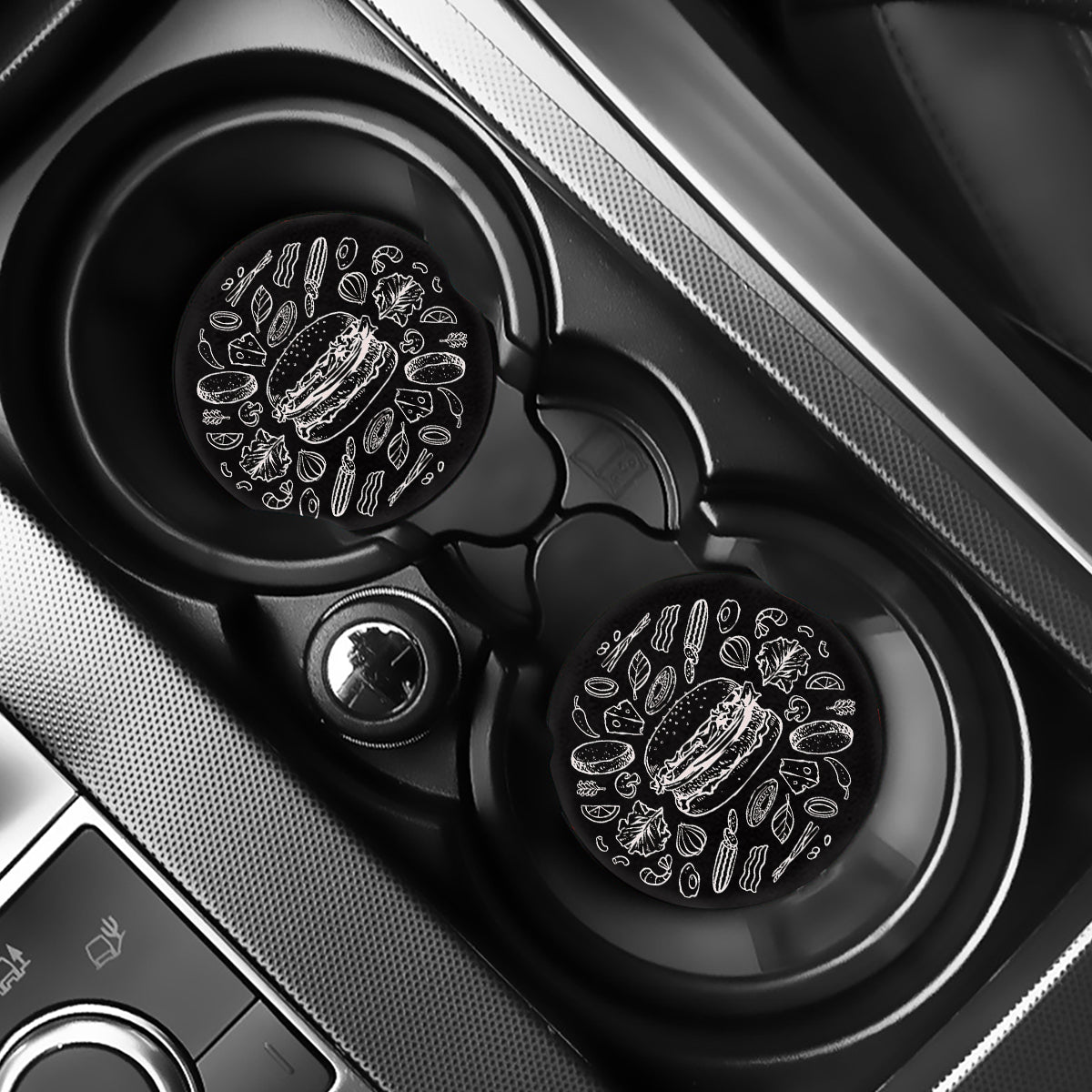 Black And White Hamburger Print Car Coasters