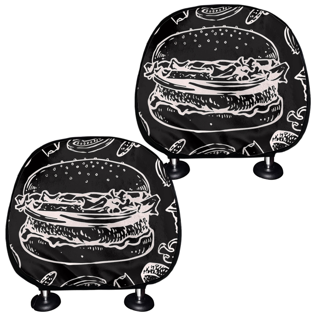 Black And White Hamburger Print Car Headrest Covers