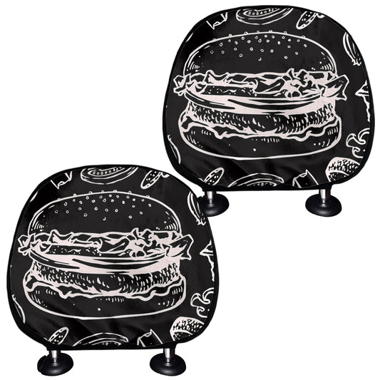 Black And White Hamburger Print Car Headrest Covers